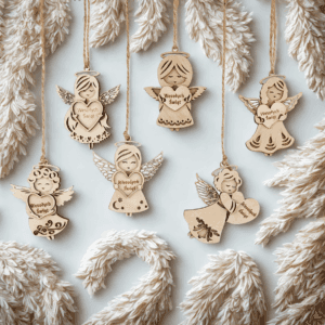Urocze Aniołki na choinkę wykonane ze sklejki