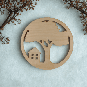 Baza na mech chrobotek z motywem drzewa i domkiem